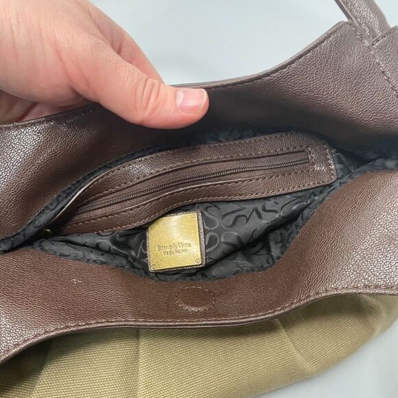 Simply Vera Vera Wang Shoulder Bag Hobo Purse Pebbled Leather Canvas - Picture 7 of 13